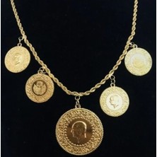 Gerçek Altın Görünümlü Beşi Bir Yerde Kolye (Halat Zincirli) DAYB0114