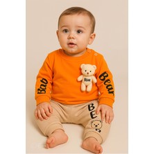 Erkek Kız Bebek 2'li Takım – Peluş Ayıcık Detaylı Sweatshirt ve Eşofman Altı