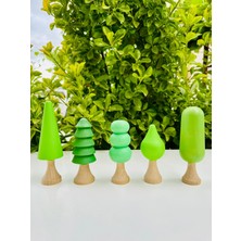 Carveni Waldorf Montessori Doğal Ahşap Ağaç Seti 5'li