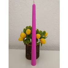 Qosrix Açık Pembe Şamdan Soya Mumu Soya Doğal Pudra Kokulu Uzun Çubuk Konik Dekoratif Mum 1 Adet