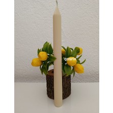 Qosrix Krem Şamdan Soya Mumu Soya Doğal Pudra Kokulu Uzun Çubuk Konik Mum Dekoratif 1 Adet