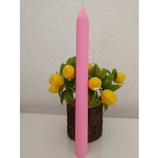 Qosrix Pudra Pembe Şamdan Soya Mumu Soya Doğal Pudra Kokulu Uzun Çubuk Konik Dekoratif Mum 1 Adet