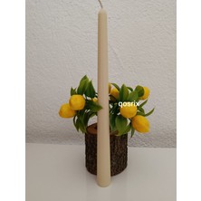 Qosrix Krem Şamdan Soya Mumu Soya Doğal Pudra Kokulu Uzun Çubuk Konik Mum Dekoratif 1 Adet