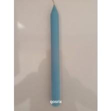 Qosrix Açık Mavi Şamdan Soya Mumu Soya Doğal Pudra Kokulu Uzun Çubuk Konik Mum Dekoratif 1 Adet
