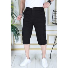 Siyah Erkek Slim Fit Kapri Likralı Gabardin/kanvas Kargo Cepli Bermuda