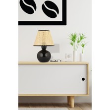 Nisa Luce 12 Lik Hasır Top Abajur Küçük Seramik - Siyah