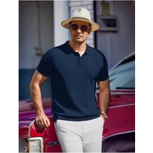 Youknitwear You Maniche Polo Yaka Triko T-Shirt Lacivert - M