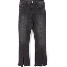 Yırtmaçlı Ispanyol Paça Kız Çocuk Kot Pantolon Siyah 001-0002055