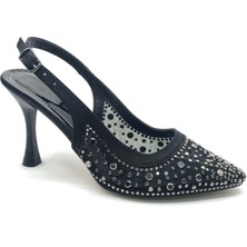 Feles Arkası Açık Şeffaf Taş Detaylı Sindirella Kadın Topuklu Ayakkabı