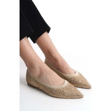 Feles Sivri Burun Taş Detaylı Kadın Babet Ayakkabı