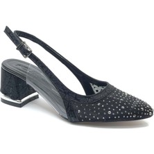 Feles Arkası Açık Şeffaf Taş Detaylı Sindirella Kadın Kısa Topuklu Ayakkabı