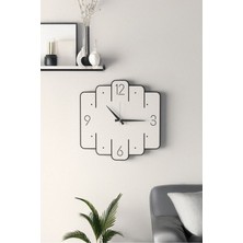 Dekoratif Yeni Modern Avior Beyaz Ahşap Duvar Saati - 48CM - 2 Adet Vazo Tablo Hediye