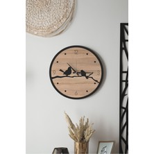 Dekoratif Yeni Modern Errai Kuşlu Ahşap Duvar Saati -  48CM