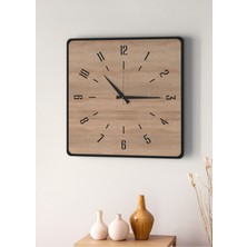 Modern Tasarım Ahşap Duvar Saati | Siyah & Sonomo Mdf | 48CM Büyük Boy