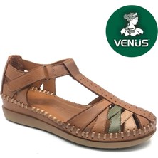 Venüs Margit Kadın Sandalet Hakiki Deri Ortopedik Comfort Taba Renkli ve Rahat Kullanım İçin