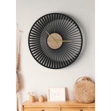 Siyah Dekoratif Ahşap Duvar Saati - Modern Minimalist Çizgisel Tasarım 48CM