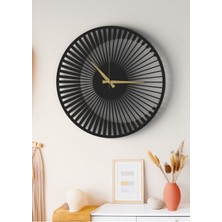 Siyah Dekoratif Ahşap Duvar Saati - Modern Minimalist Çizgisel Tasarım 48CM