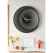 Siyah Dekoratif Ahşap Duvar Saati - Modern Minimalist Çizgisel Tasarım 48CM