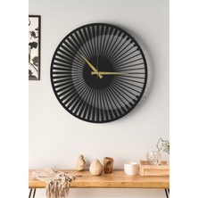 Siyah Dekoratif Ahşap Duvar Saati - Modern Minimalist Çizgisel Tasarım 48CM