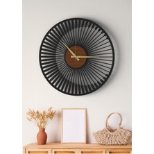 Siyah Dekoratif Ahşap Duvar Saati - Modern Minimalist Çizgisel Tasarım 48CM