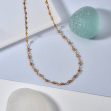 14 Ayar Altın Kaplama Zarif Sitrin Ham Değerli Taş Gümüş Gerdanlık - CNS00635