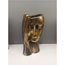 Dekoratif Polyester Tekli Kadın Yüzlü Saksı Vazo Gold Eskitme