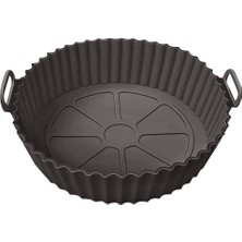 Store Yeniden Kullanılabilir Xl Airfryer Silikon Pişirme Kabı 23 cm Bpa Içermez Airfryer Pişirme Kağıdı, Yapışmaz Kolay Temizlenir, Büyük Boy Silikon Pişirme Kalıbı (Siyah)