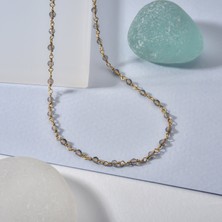 Nox Jewelry 14K Altın Kaplama Dumanlı Kuvars Taşlı Rosary Zincir Kolye Gri Minimal Tesbih Zincir Kadın Kolye