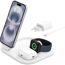 Store Magsafe Şarj Cihazı, Boostcharge 3'ü 1 Arada Manyetik Katlanabilir Şarj Aleti Qi2 15W - Kaymaz Tabanlı iPhone 16, 15, Apple Watch, Airpods Için Magsafe Uyumlu Hızlı Şarj, Psu Dahil - Beyaz