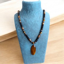 Kaplan Gözü Sallamalı Bohem Kolye Doğal Taş Kolye Bohem Kolye 8 mm Doğal Taş Kolye