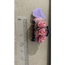 Mandal Toka Siyah Mandal Toka Üzerine Nude Pembe Gül ve Boncuklarla Işlemeli Şık Toka