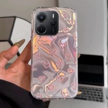 Xioami Redmi Note 14 Uyumlu Zebana Pembe Kalp Desenli Silikon Kılıf