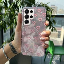 Samsung Galaxy S24 Ultra Uyumlu Zebana Pembe Kalp Desenli Silikon Kılıf