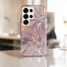 Samsung Galaxy S24 Ultra Uyumlu Zebana Pembe Kalp Desenli Silikon Kılıf