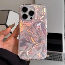 Apple iPhone 14 Pro Max Uyumlu Zebana Pembe Kalp Desenli Silikon Kılıf