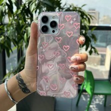 Apple iPhone 14 Pro Max Uyumlu Zebana Pembe Kalp Desenli Silikon Kılıf