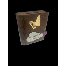 Anneye Özel Ahşap Kitap Şeklinde Katlanır Kilitli Kumbara Hediyelik