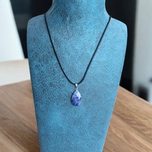 Sodalit Doğal Taş Kolye Deri Ipli Kolye