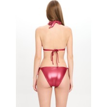 Kadın Deri Görünümlü Çift Spagettili Geniş Üçgen Bikini Takımı 25SW019ST