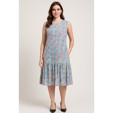 Kadın Çiçek Desenli Kolsuz Rahat Kalıp Bürümcük Elbise