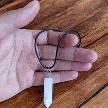 Pembe Kuvars Uzun Pandül Kolye Açık Pembe Doğal Taş Kolye Deri Ipli Kolye