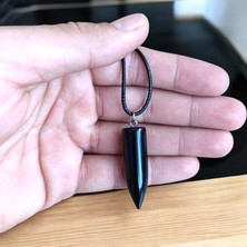 Mermi Kolye Oniks Doğal Taş Pandül Kolye  Gerçek Siyah Hakiki Doğal Taş