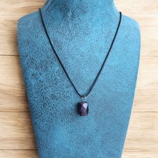 Ametist Taşı Kolye Faset Kesim Deri Ipli Kolye