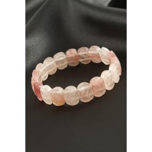 Oval Kesim Pembe Kuvars Doğaltaşlı Bileklik