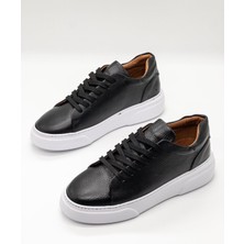 Trendche %100 Deri Günlük Erkek Sneaker Siyah-Beyaz