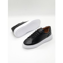 Trendche %100 Deri Günlük Erkek Sneaker Siyah-Beyaz