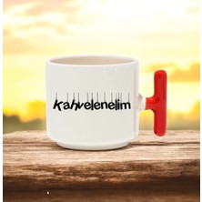 Kahvelenelim Tasarımlı Kırmızı T Kulplu Seramik Baskılı Kupa Bardak 250 ml