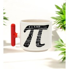 Pi Sayısı Tasarımlı Kırmızı T Kulplu Seramik Baskılı Kupa Bardak 250 ml