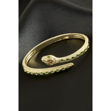 Yılan Zirkon Taşlı Lüks Çelik Kelepçe Bileklik