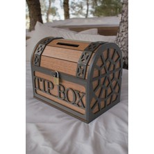 Sly-Ceviz Renk Klitli Bahşiş Kutusu ve Kumbara Sandık Tipi Ahşap Tipbox